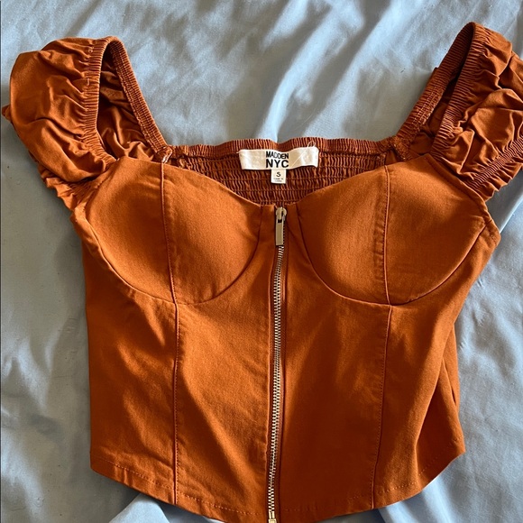 Madden Nyc Tops - Madden NYC Rust Zip-Front Crop Bustier Top